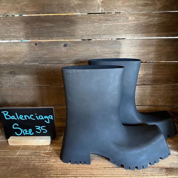 Balenciaga Shoes - New Womens Balenciaga Trooper Black Rubber Waterproof Ankle Boots Size 35‎ US 5